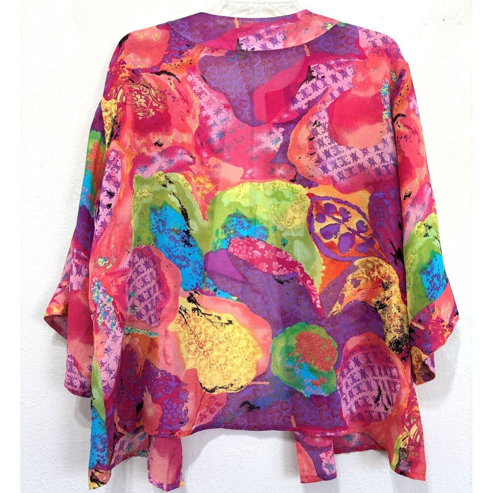 Laura Ashley Sheer Open Front Silk Top Large Old Money Parisian Capsule Luxury - Picture 2 of 7